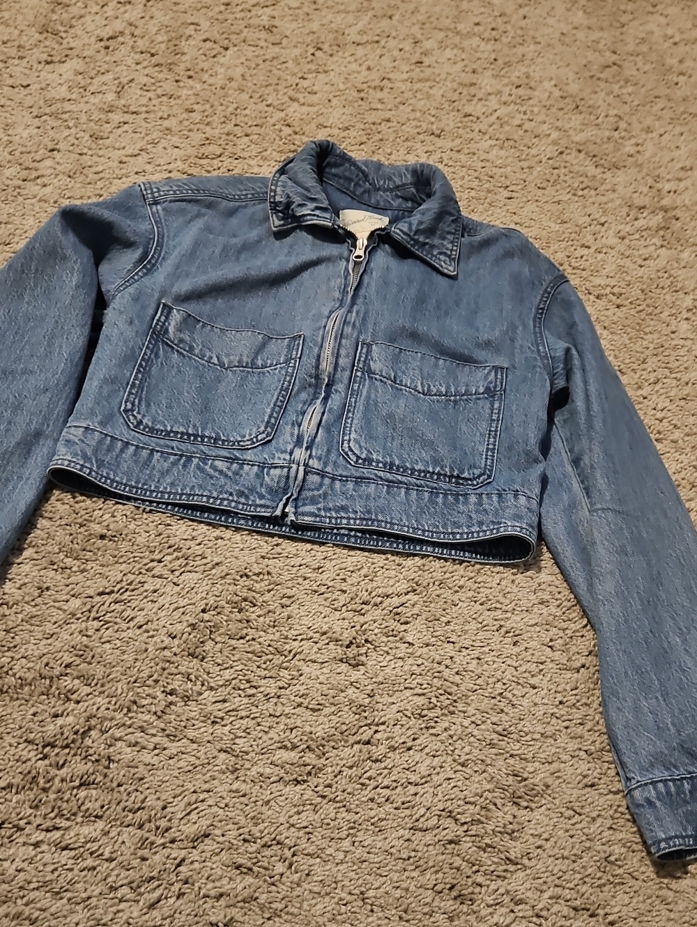 Universal Thread Light Blue Cropped Denim Zip Jacket
